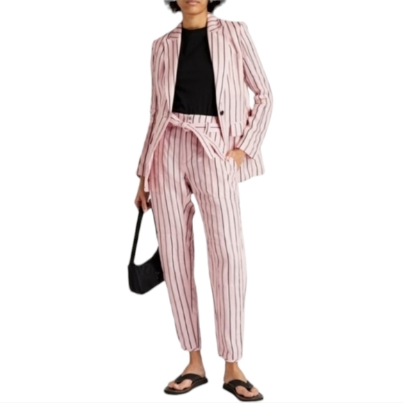 rag & bone Claudia Stripe Tie Waist Pants, Size 6, Pink | Black, NWT - Picture 1 of 15